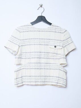 MSGM textured boucle tweed cutout metallic striped top old money medium IT 42